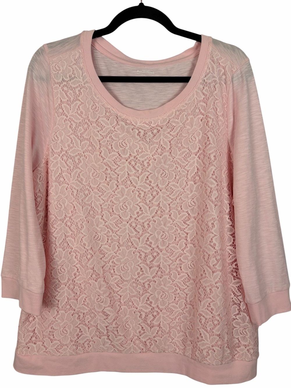 Northern Reflections Pink Lace Front Top 3/4 Sleeve XL Cotton Blend